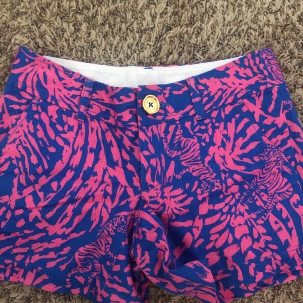 lilly pulitzer shorts 00 callahan Pink Blue Zebra Pockets Gold Button